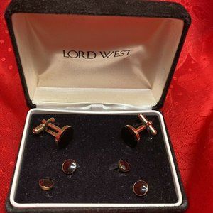 Vintage Lord West Box Set Onyx Cufflinks & Studs